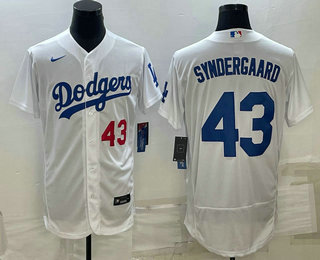 Men%27s Los Angeles Dodgers #43 Noah Syndergaard Number White Flex Base Stitched Baseball Jersey